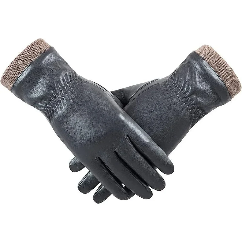 Women's Dark Grey Wool Fleece Lined Warm Touchscreen Thick Thermal Snow Gloves